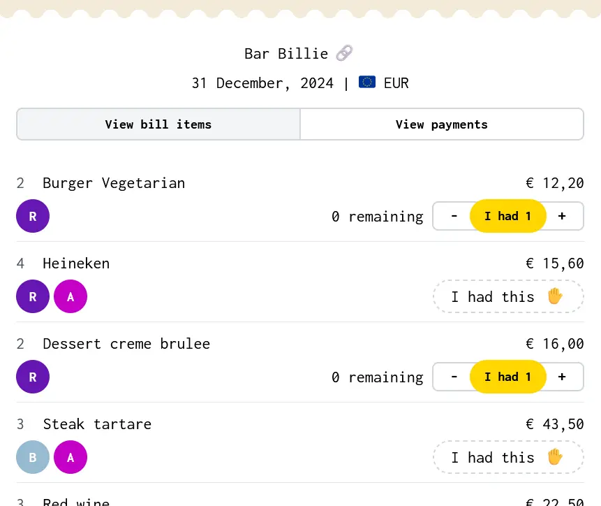 example screenshot of scanned bill